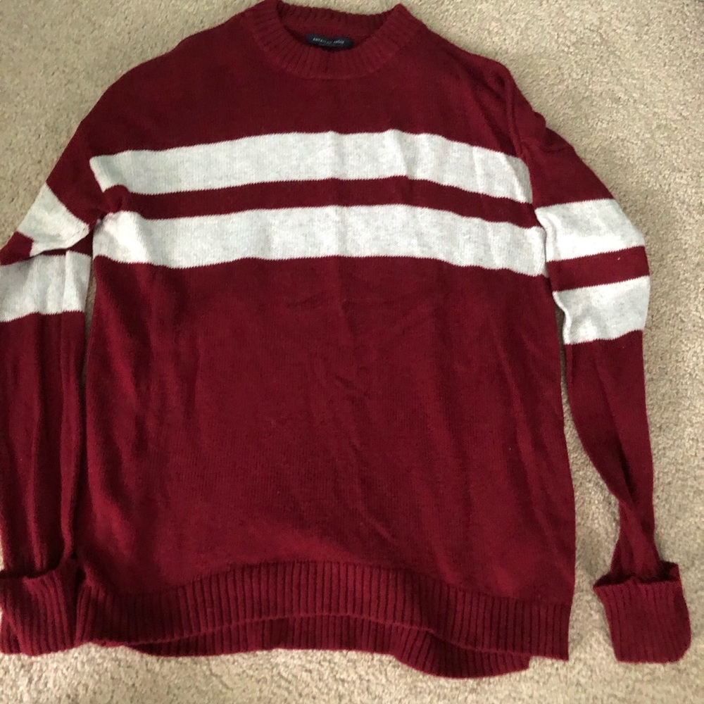 american eagle maroon and white striped sweater